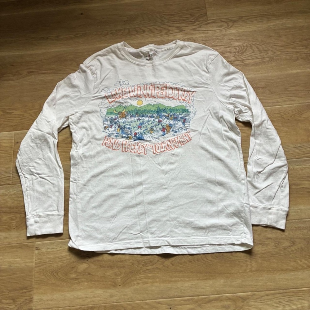 Vintage 90s J.Crew Lake WinnipeHockey Pond Hockey Tournament Long Sleeve Shirt L